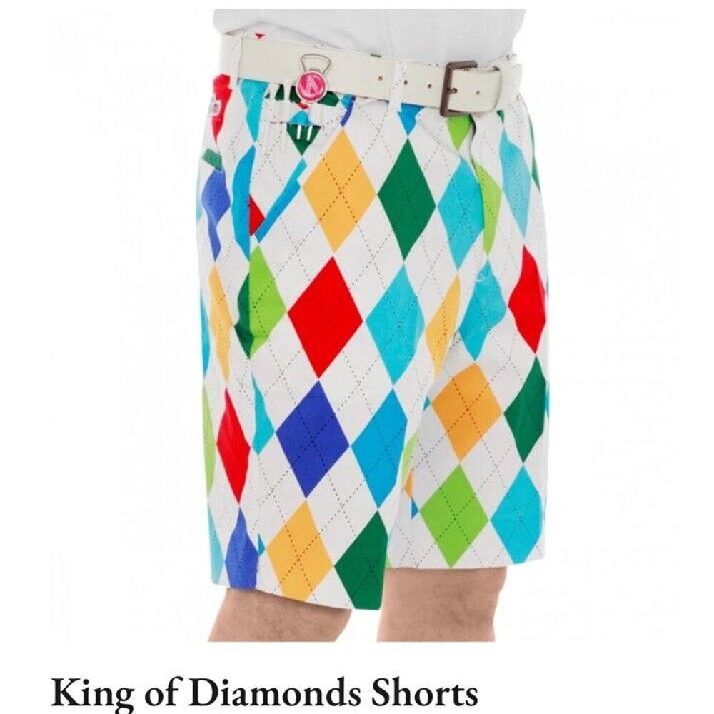 Royal & Awesome Golf Size 32 King Of Diamonds Shorts Tee Loop Tour Slit Funky